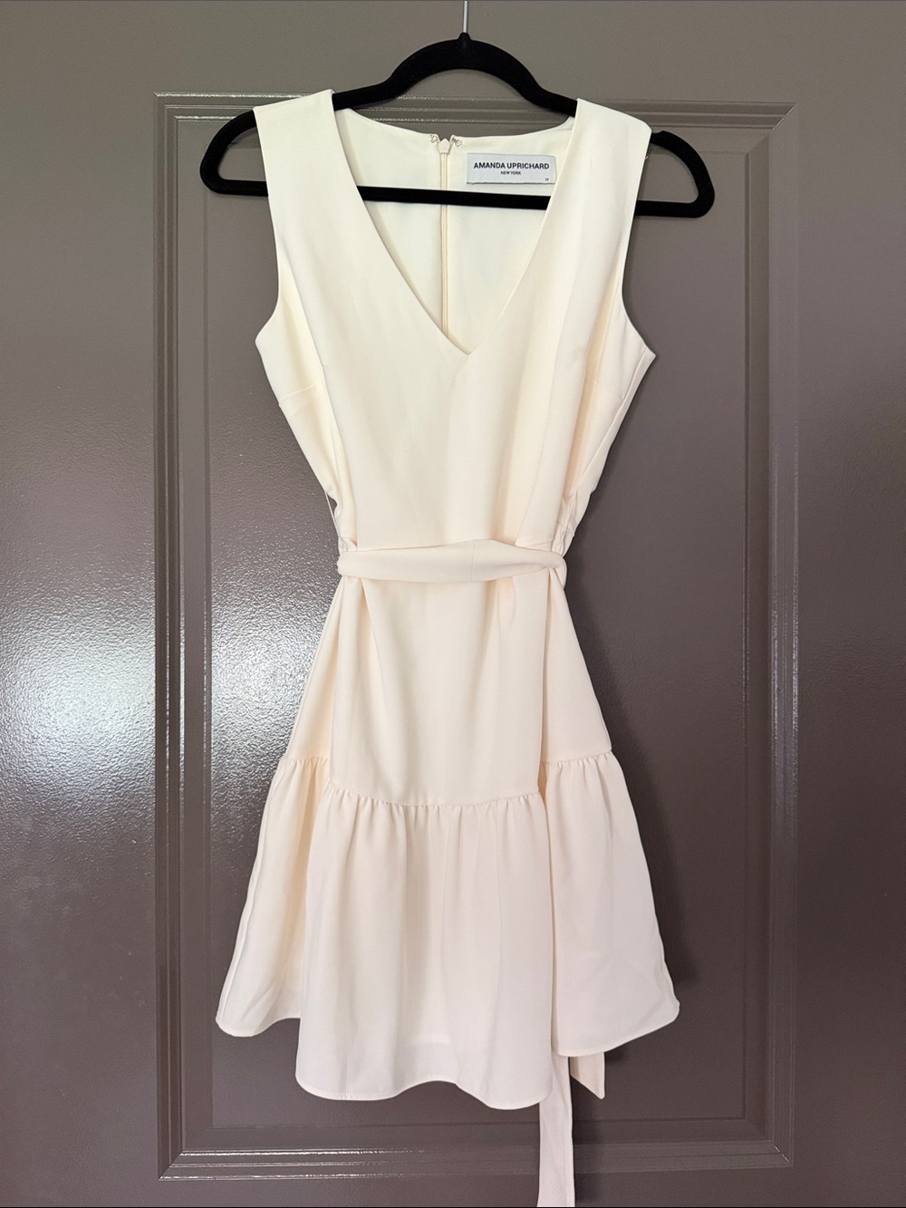 Amanda Uprichard Soft Cream Sleeveless V-Neck Mini Dress